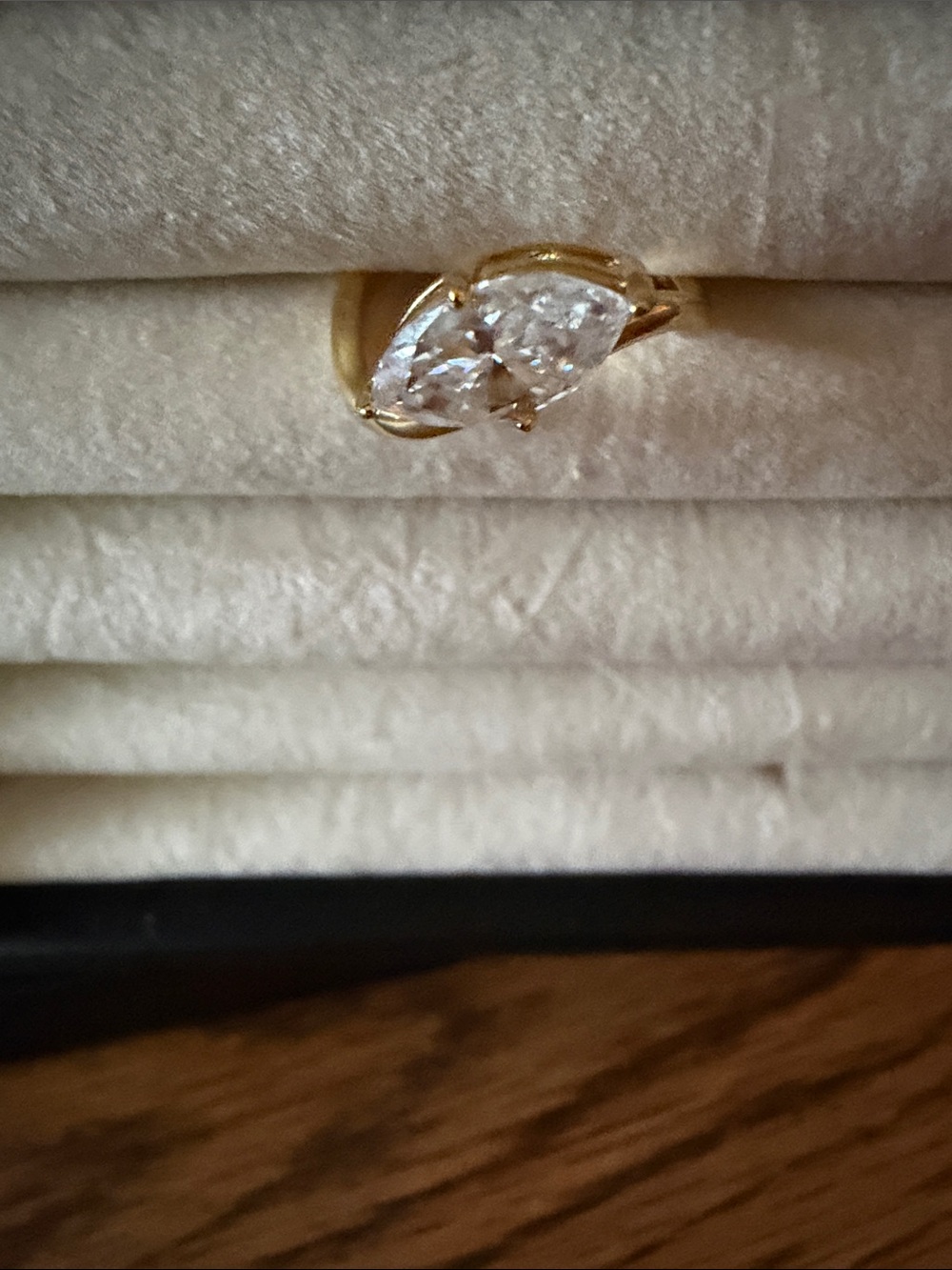 18K played over sterling silver with 2K moissanite Stones -adjustability ring